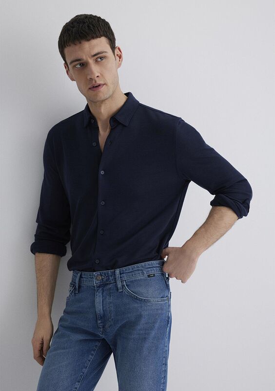 Mavi - UZUN KOL GÖMLEK Erkek Koyu Mavi UK Gömlek - M0211582