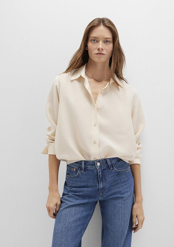 Mavi - UZUN KOLLU DOKUMA GÖMLEK Kadın Bej Gömlek - M1211373