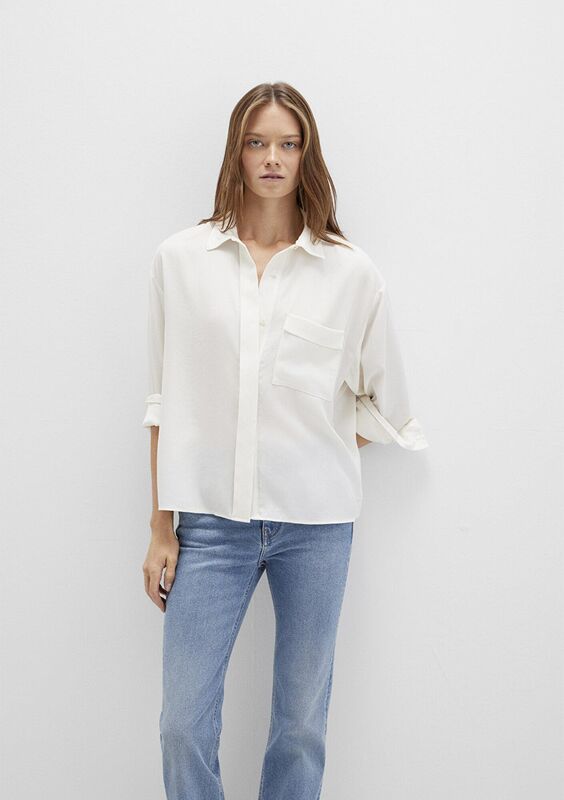 UZUN KOLLU DOKUMA GÖMLEK Kadın Beyaz Gömlek - M1211354