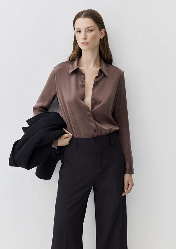 Mavi - UZUN KOLLU DOKUMA GÖMLEK Kadın Kahverengi Gömlek - M1211269