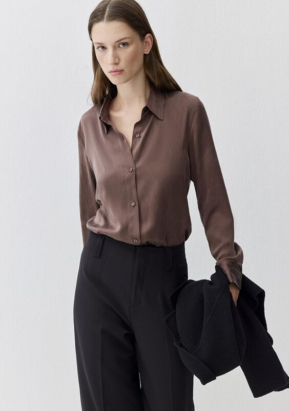 UZUN KOLLU DOKUMA GÖMLEK Kadın Kahverengi Gömlek - M1211269