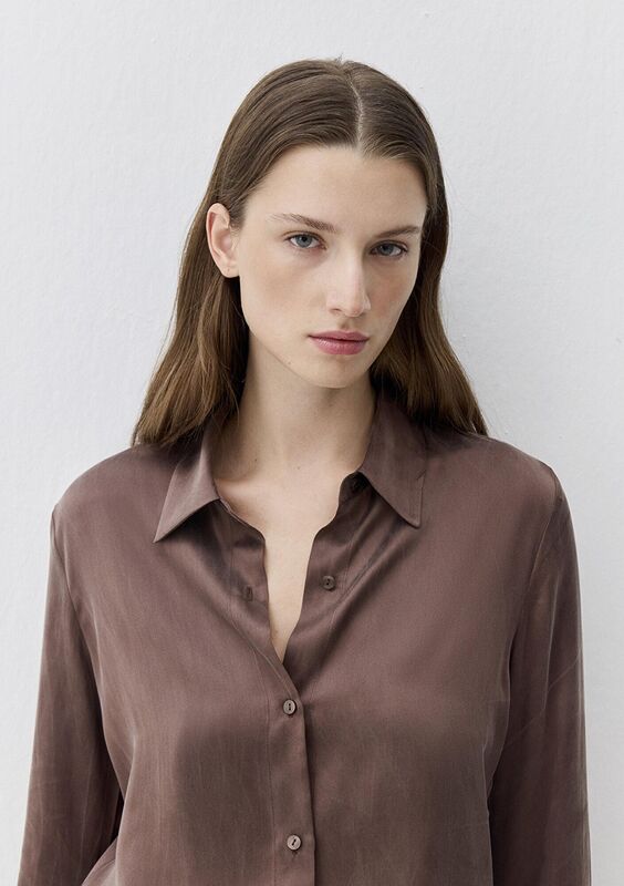 UZUN KOLLU DOKUMA GÖMLEK Kadın Kahverengi Gömlek - M1211269