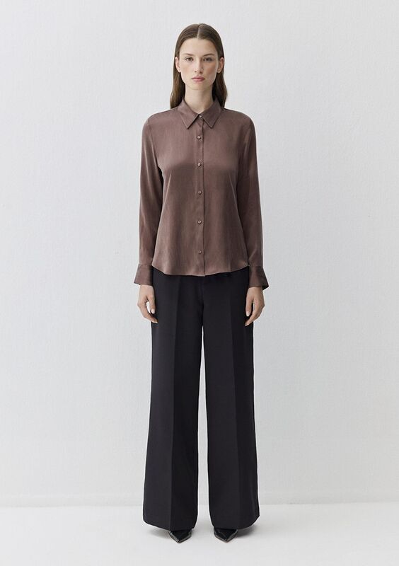 UZUN KOLLU DOKUMA GÖMLEK Kadın Kahverengi Gömlek - M1211269