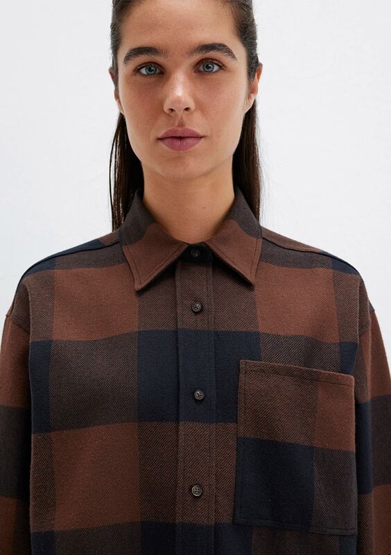 UZUN KOLLU DOKUMA GÖMLEK Kadın Kahverengi Gömlek - M1211294