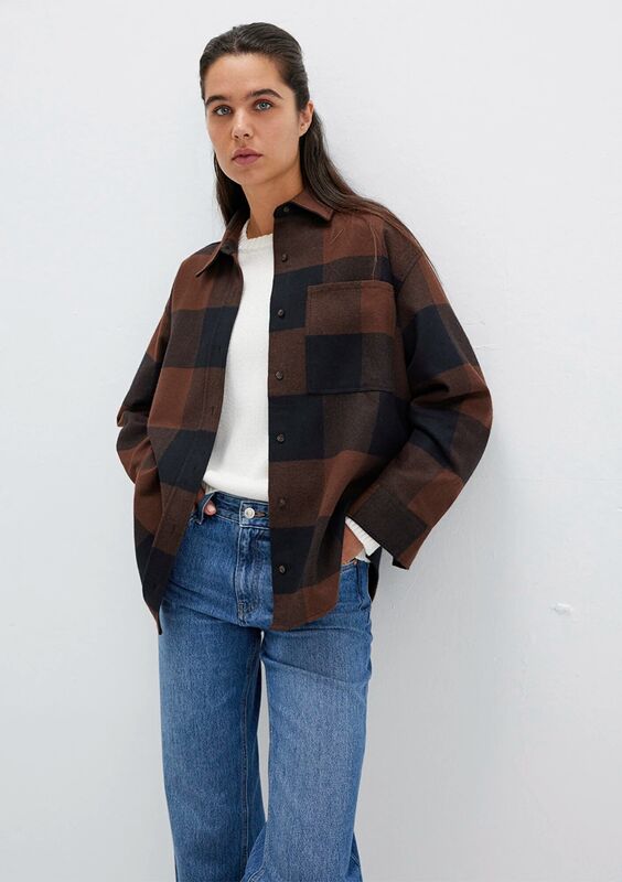 Mavi - UZUN KOLLU DOKUMA GÖMLEK Kadın Kahverengi Gömlek - M1211294