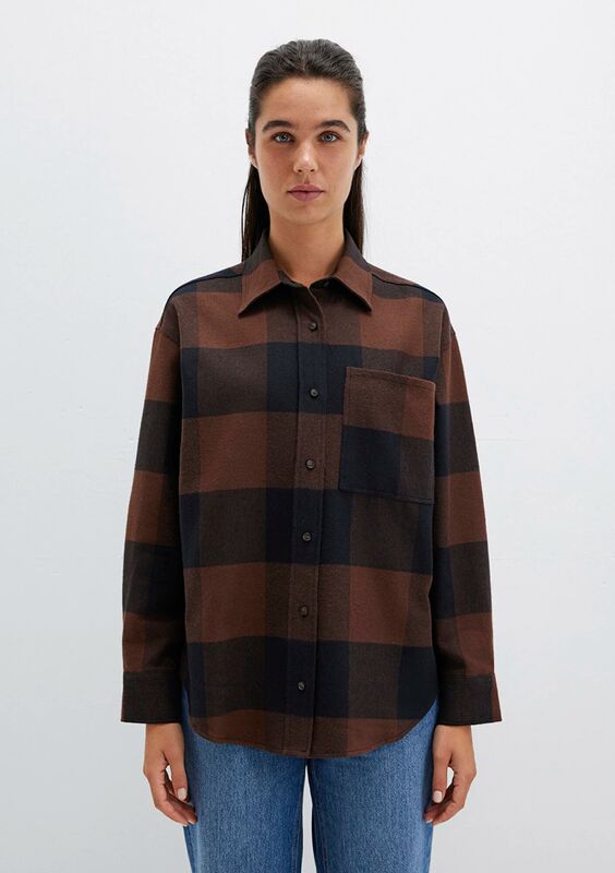 UZUN KOLLU DOKUMA GÖMLEK Kadın Kahverengi Gömlek - M1211294