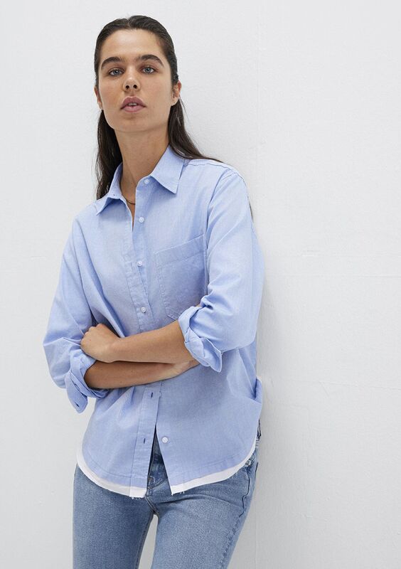 UZUN KOLLU DOKUMA GÖMLEK Kadın Mavi Gömlek - M1211290