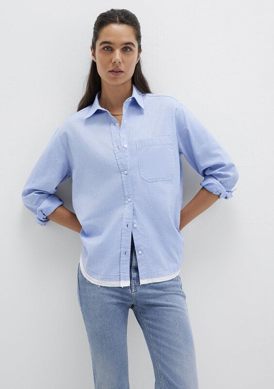 UZUN KOLLU DOKUMA GÖMLEK Kadın Mavi Gömlek - M1211290