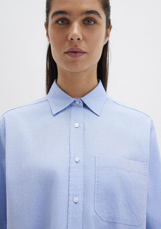 UZUN KOLLU DOKUMA GÖMLEK Kadın Mavi Gömlek - M1211290