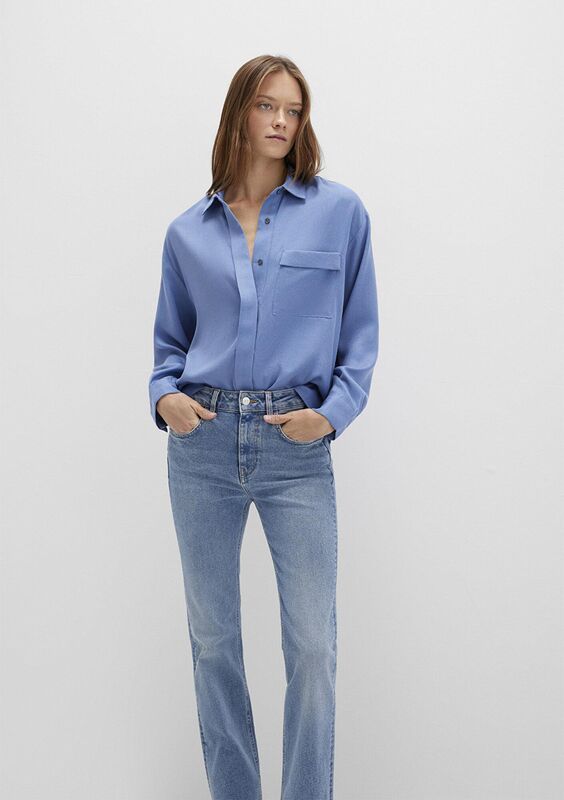UZUN KOLLU DOKUMA GÖMLEK Kadın Mavi Gömlek - M1211354