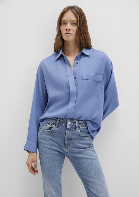 UZUN KOLLU DOKUMA GÖMLEK Kadın Mavi Gömlek - M1211354