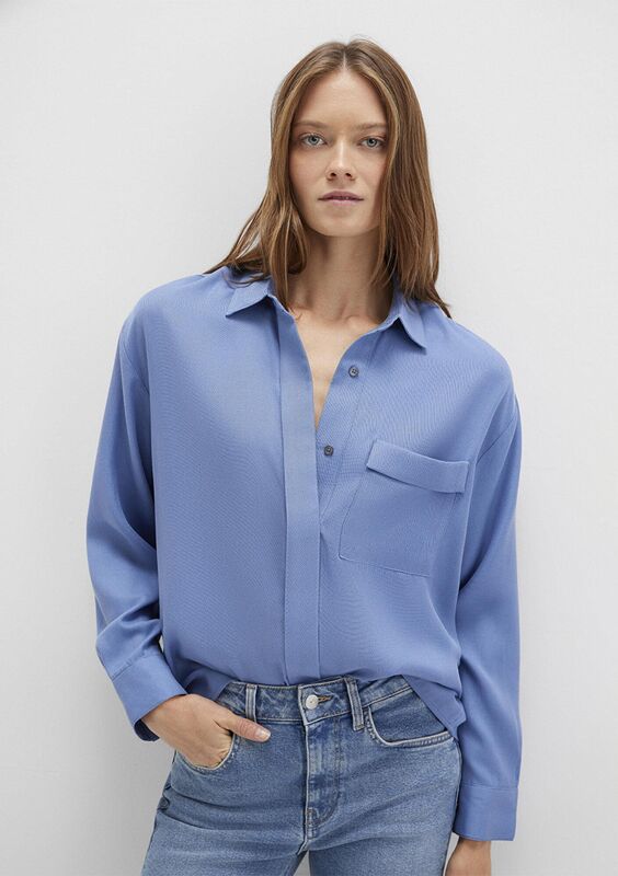 UZUN KOLLU DOKUMA GÖMLEK Kadın Mavi Gömlek - M1211354