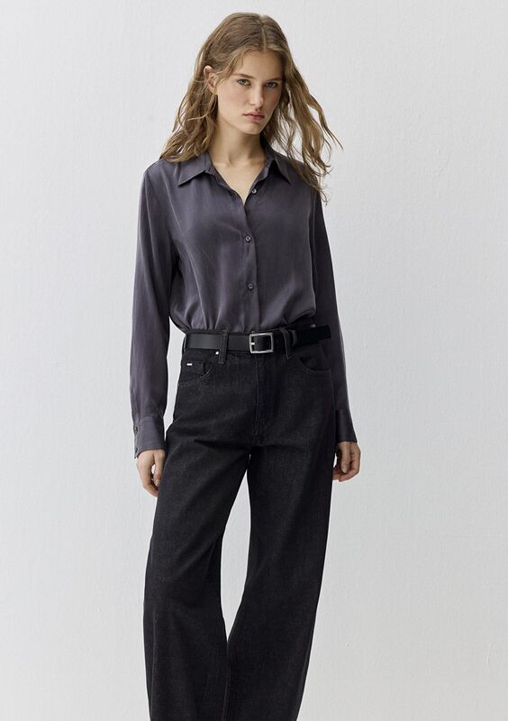 Mavi - UZUN KOLLU DOKUMA GÖMLEK Kadın Siyah Gömlek - M1211269