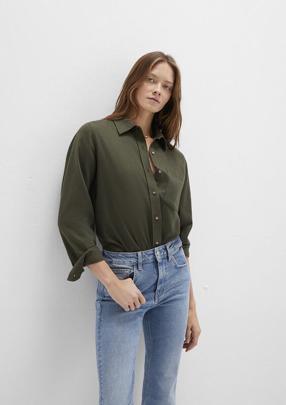 UZUN KOLLU DOKUMA GÖMLEK Kadın Yeşil Gömlek - M1211285
