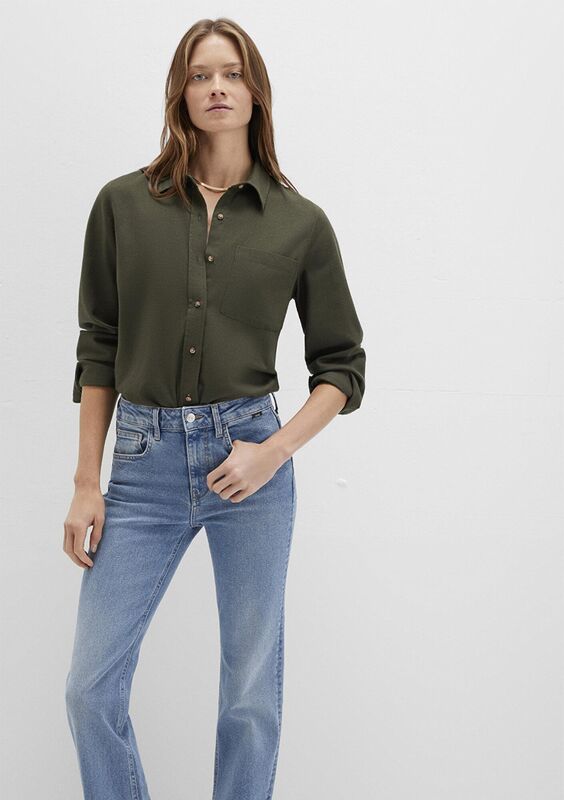 Mavi - UZUN KOLLU DOKUMA GÖMLEK Kadın Yeşil Gömlek - M1211285