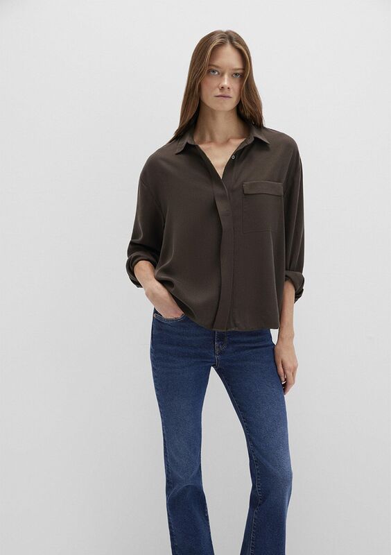 UZUN KOLLU DOKUMA GÖMLEK Kadın Yeşil Gömlek - M1211354