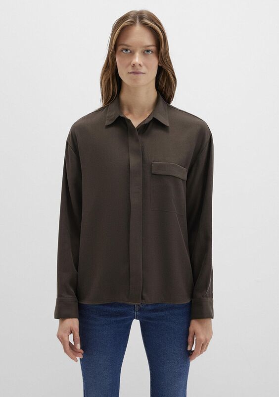 UZUN KOLLU DOKUMA GÖMLEK Kadın Yeşil Gömlek - M1211354