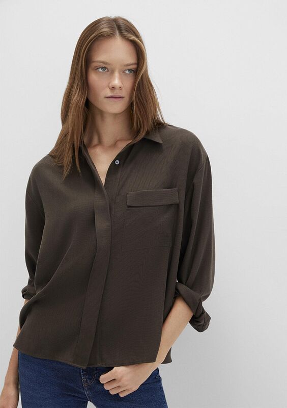 Mavi - UZUN KOLLU DOKUMA GÖMLEK Kadın Yeşil Gömlek - M1211354