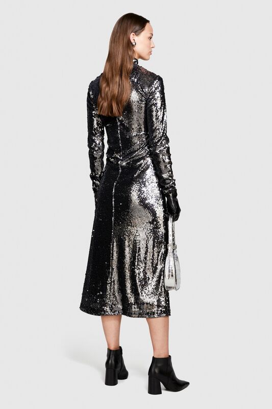 Uzun Kollu Parlak Elbise Kadın Siyah Elbise - 323A4TMZLV055