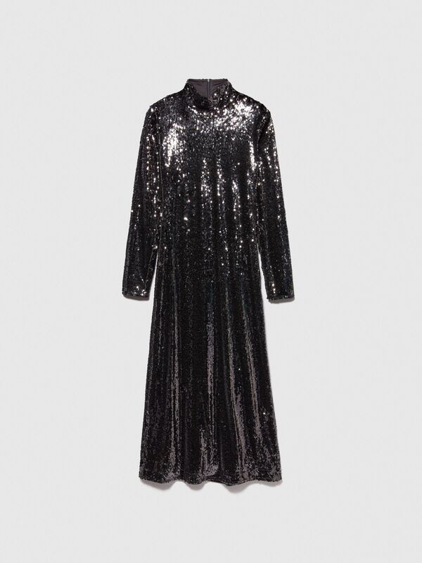 Uzun Kollu Parlak Elbise Kadın Siyah Elbise - 323A4TMZLV055