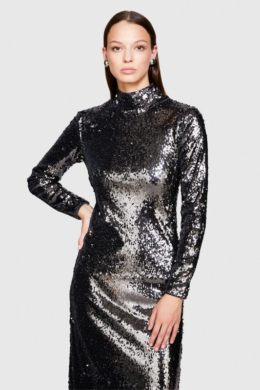 Uzun Kollu Parlak Elbise Kadın Siyah Elbise - 323A4TMZLV055