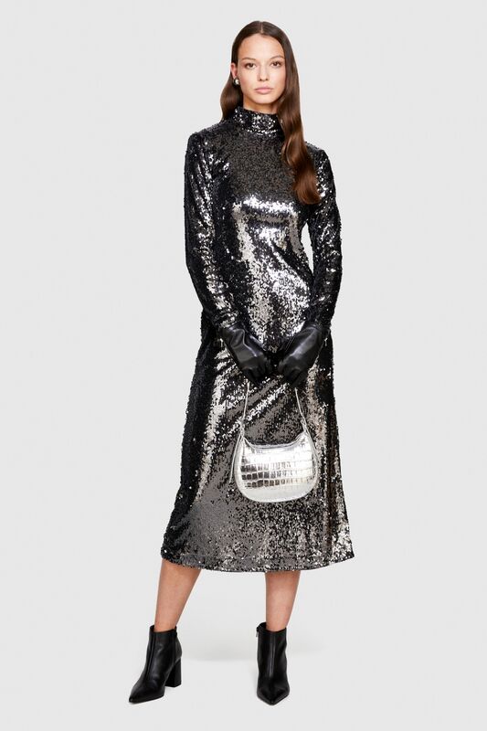 Uzun Kollu Parlak Elbise Kadın Siyah Elbise - 323A4TMZLV055