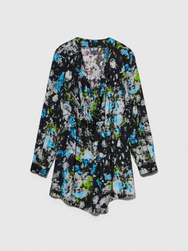 V Yaka Desenli Hafif Dökümlü Uzun Kollu Elbise Kadın Mor Elbise - 323A42WELV04I