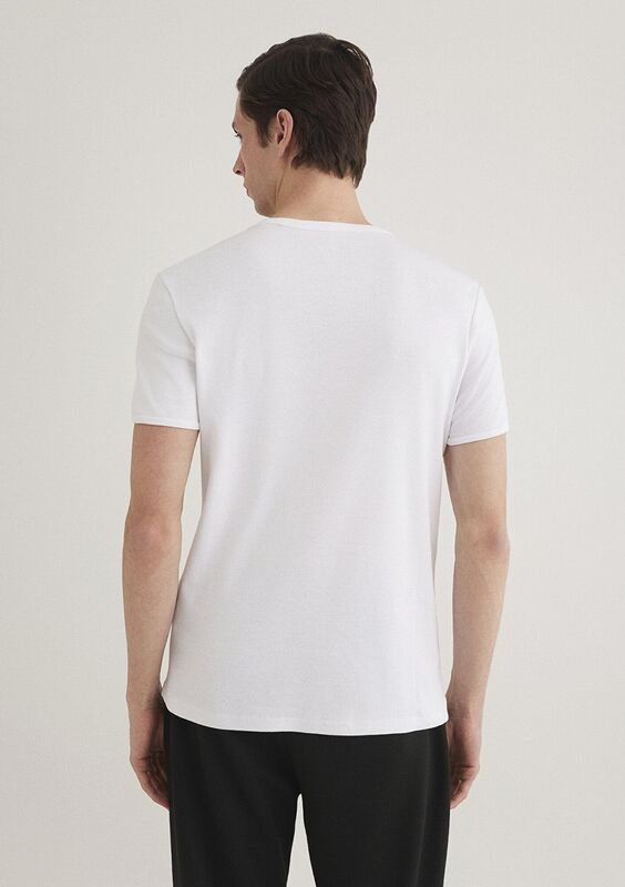 V YAKA TİŞÖRT Erkek Beyaz Basic T-Shirt - M063748
