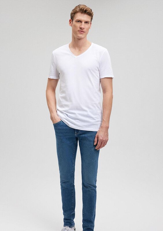 V YAKA TİŞÖRT Erkek Beyaz T-Shirt - M062773