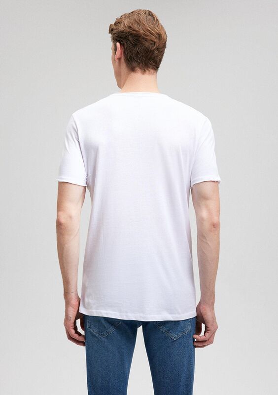 V YAKA TİŞÖRT Erkek Beyaz T-Shirt - M062773