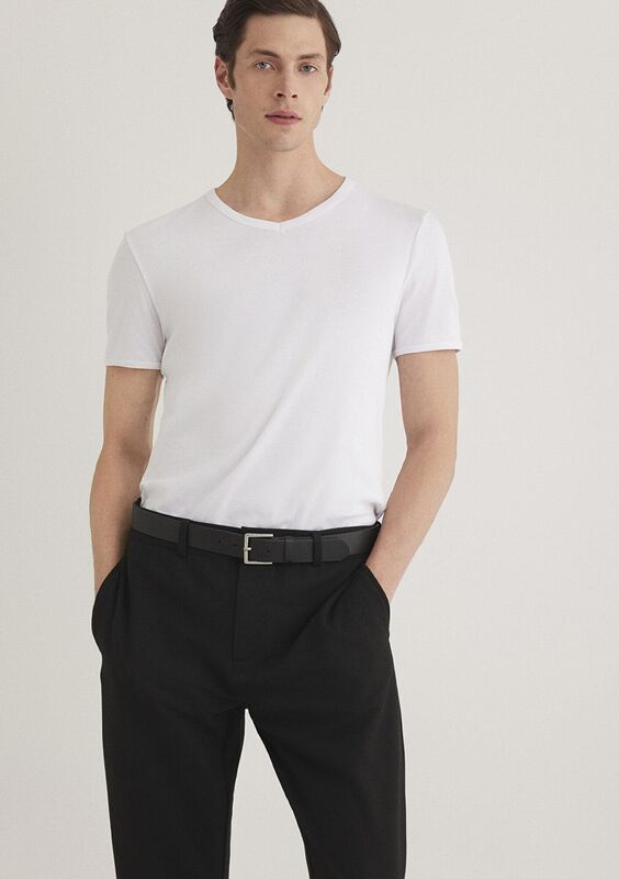 V YAKA TİŞÖRT Erkek Beyaz T-Shirt - M063748