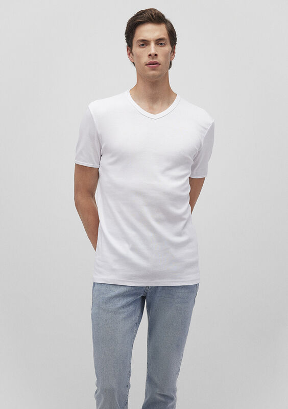 V YAKA TİŞÖRT Erkek Beyaz T-Shirt - M063748