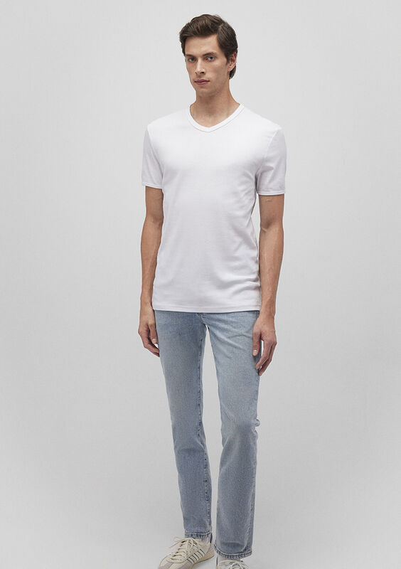 V YAKA TİŞÖRT Erkek Beyaz T-Shirt - M063748