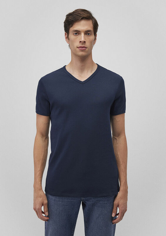 V YAKA TİŞÖRT Erkek Koyu Mavi T-Shirt - M063748