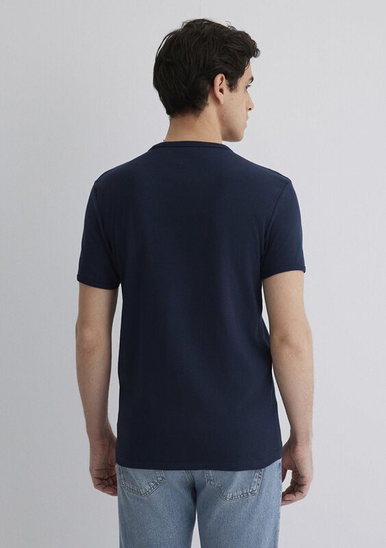 V YAKA TİŞÖRT Erkek Koyu Mavi T-Shirt - M063748
