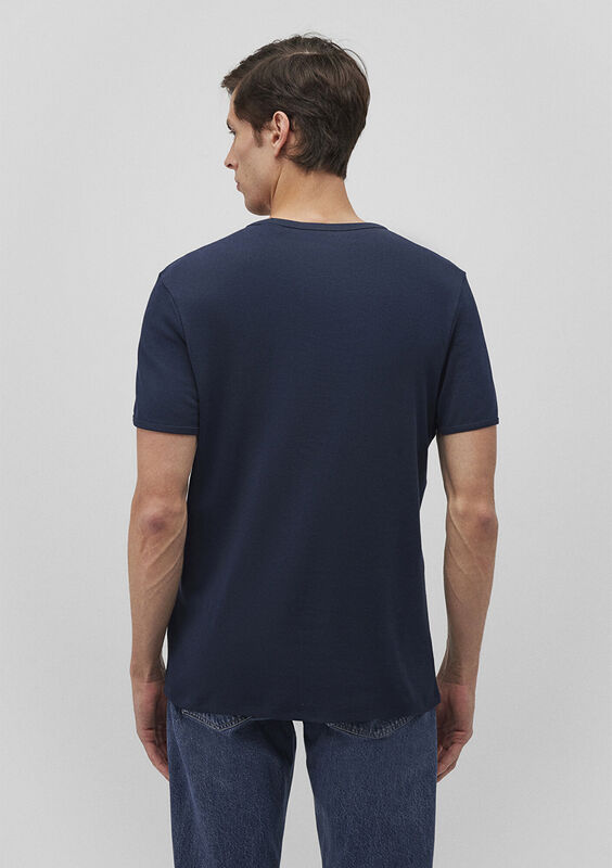 V YAKA TİŞÖRT Erkek Koyu Mavi T-Shirt - M063748