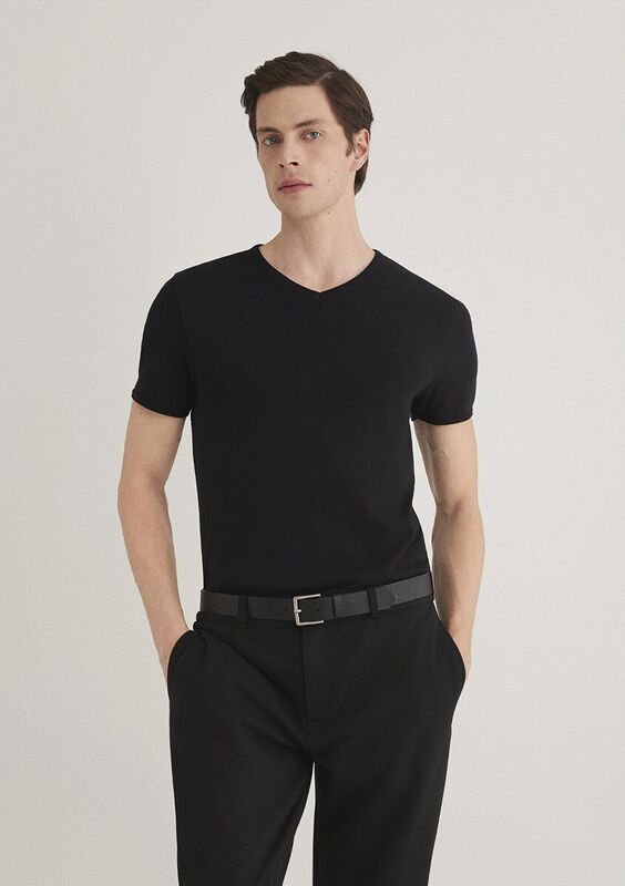 V YAKA TİŞÖRT Erkek Siyah Basic T-Shirt - M063748