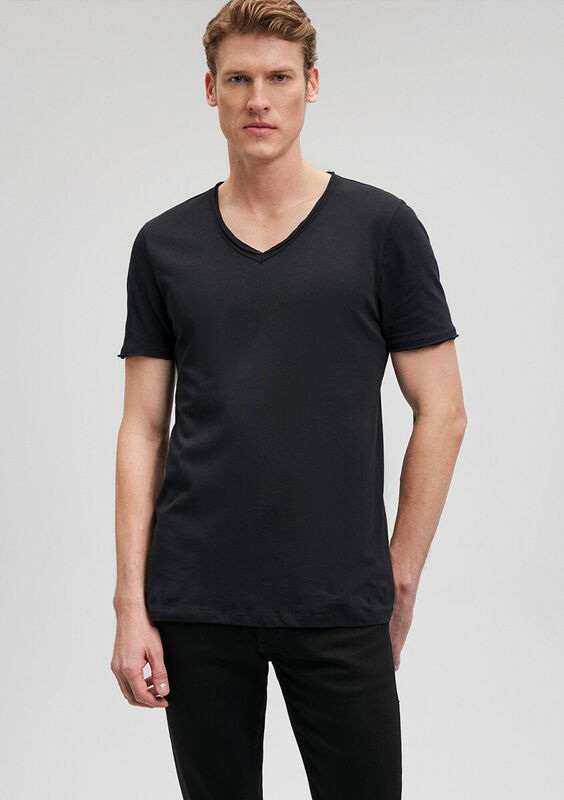 V YAKA TİŞÖRT Erkek Siyah T-Shirt - M062773