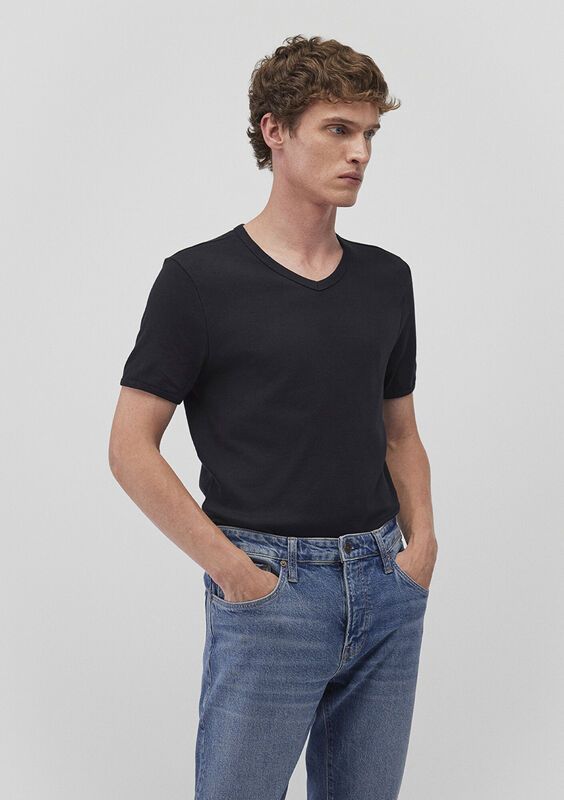 V YAKA TİŞÖRT Erkek Siyah T-Shirt - M063748