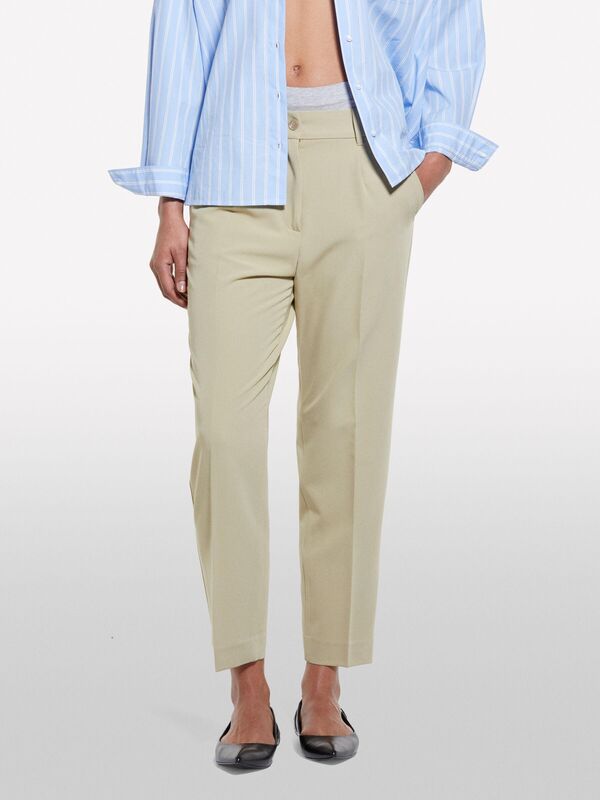Viskoz Karışımlı Beli Lastikli Pantolon Kadın Kum Rengi Pantolon - 325P4KVXL5CM7