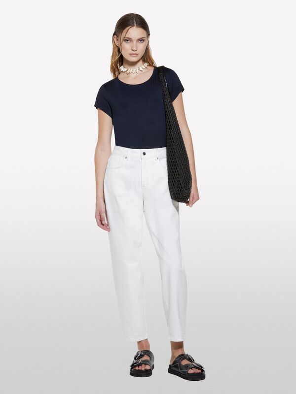 Sisley - Viskoz Karışımlı Bisiklet Yaka Regular Fit T-Shirt Kadın Lacivert T-Shirt - 325P3Z12L107O