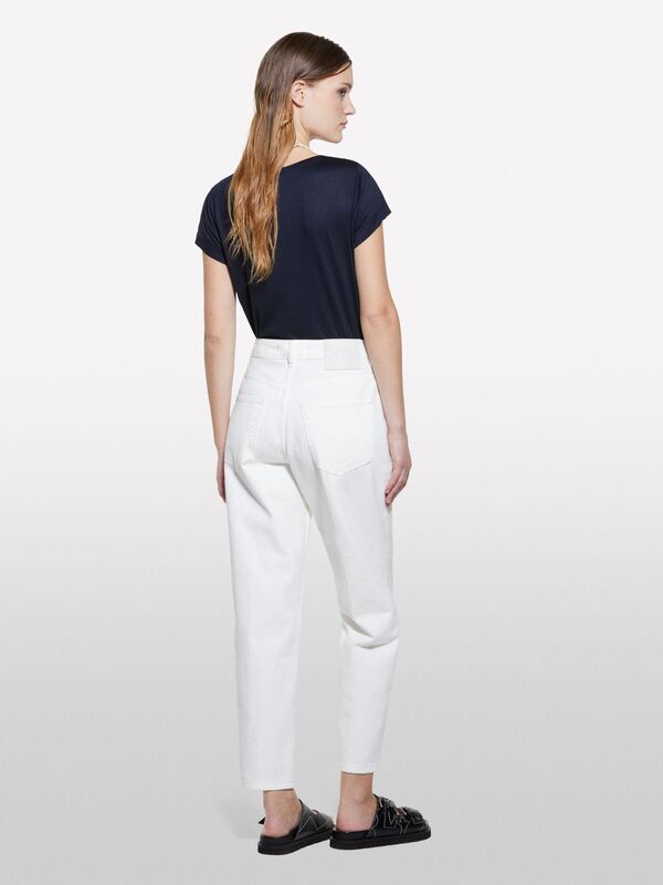 Viskoz Karışımlı Bisiklet Yaka Regular Fit T-Shirt Kadın Lacivert T-Shirt - 325P3Z12L107O