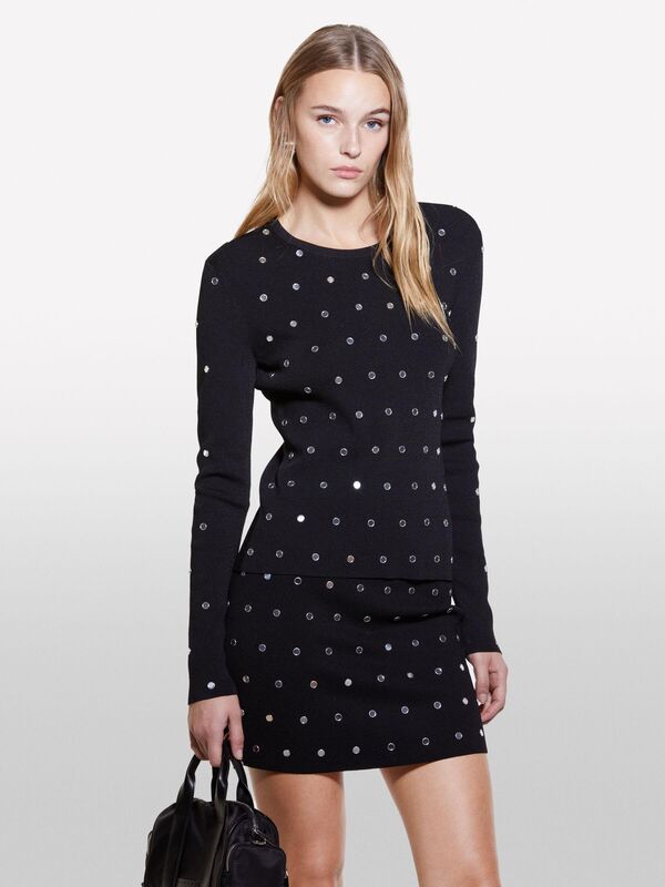 Viskoz Karışımlı Bisiklet Yaka Slim Fit Kazak Kadın Siyah Kazak - 324A1MNPM105J