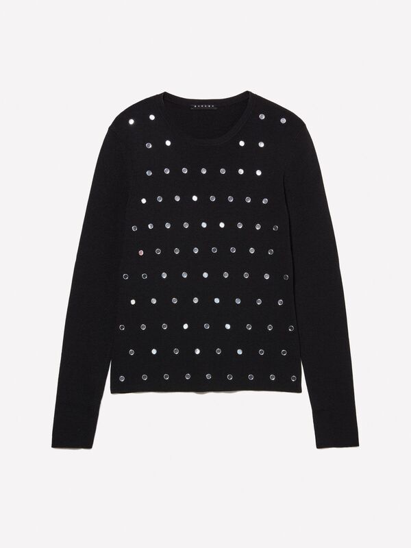 Viskoz Karışımlı Bisiklet Yaka Slim Fit Kazak Kadın Siyah Kazak - 324A1MNPM105J