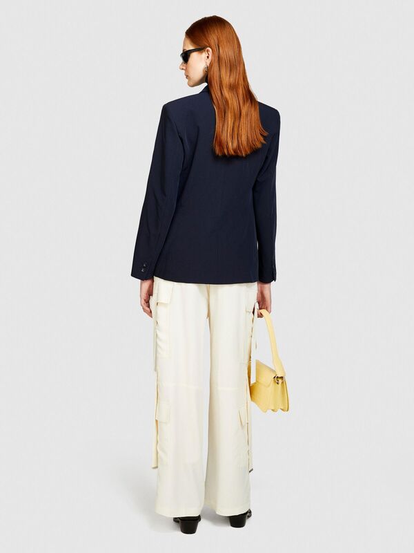 Sisley - Viskoz Karışımlı Biyeli Cep Detaylı Ceket Kadın Lacivert Ceket - 324P2KVXLW01R