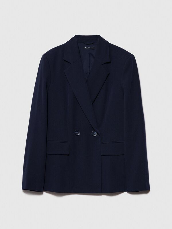 Viskoz Karışımlı Biyeli Cep Detaylı Ceket Kadın Lacivert Ceket - 324P2KVXLW01R