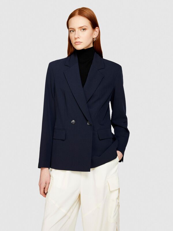 Viskoz Karışımlı Biyeli Cep Detaylı Ceket Kadın Lacivert Ceket - 324P2KVXLW01R