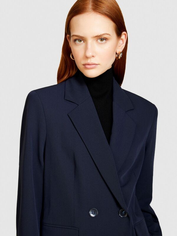 Viskoz Karışımlı Biyeli Cep Detaylı Ceket Kadın Lacivert Ceket - 324P2KVXLW01R