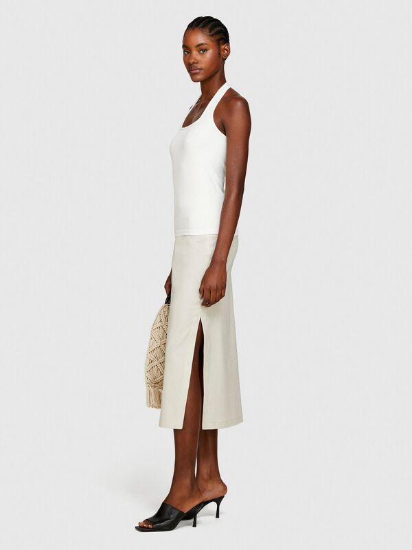 Sisley - Viskoz Karışımlı Boyundan Geçmeli Dikişsiz Sıfır Kol Üst Kadın Kırık Beyaz Bluz - 324P1ZNJMH00B