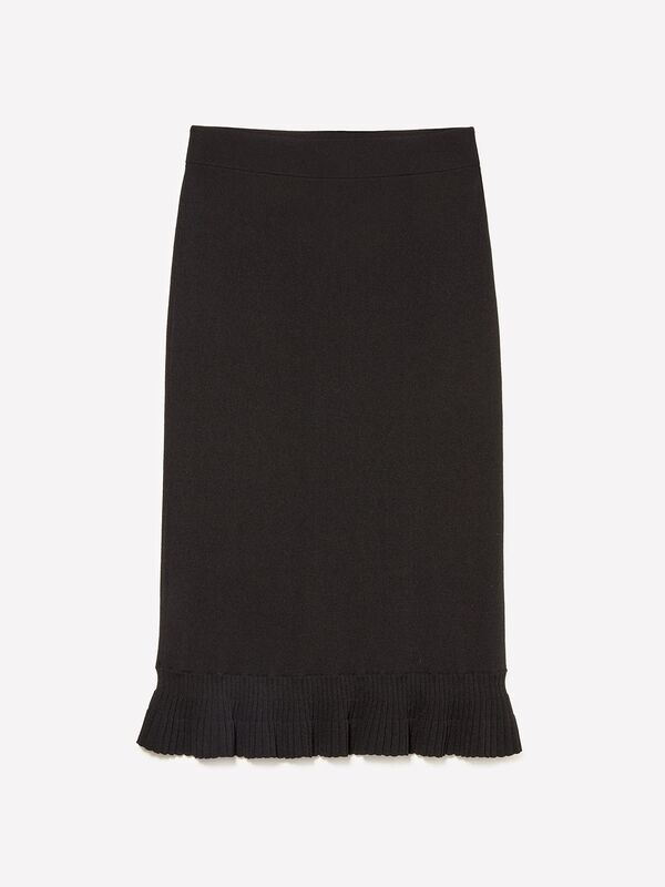 Sisley - Viskoz Karışımlı Büzgü Detaylı Regular Fit Triko Kalem Etek Kadın Siyah Etek - 325A1H7PM000I